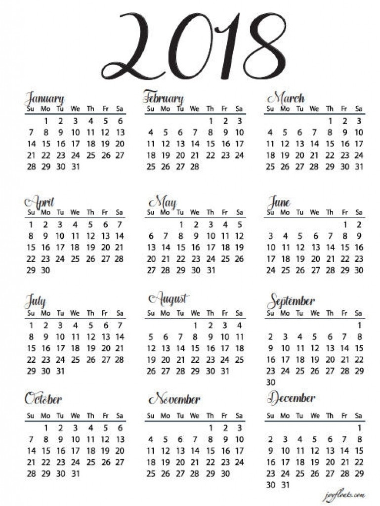 2018 Year At A Glance Calendar Template Design Fair | Nasionalis  Year At A Glance Calendar Simple Design