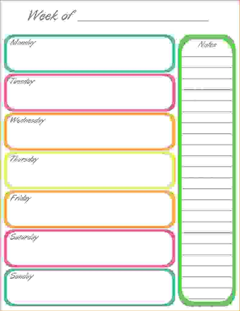 Free Printable 7 Day Weekly Planner Template