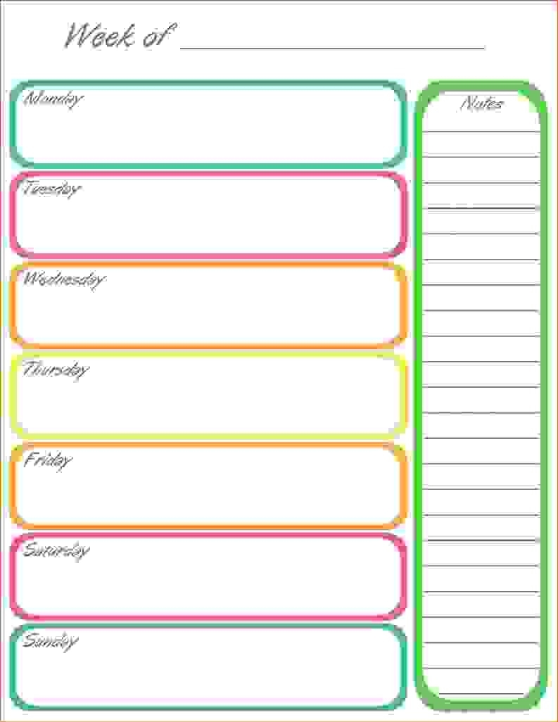 7 Day Weekly Planner Template Printable Template Calendar Design