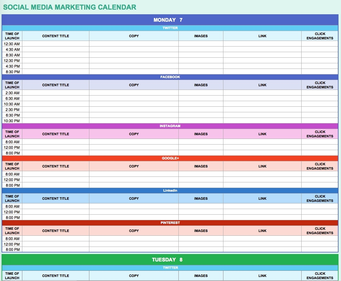 9 Free Marketing Calendar Templates For Excel - Smartsheet  Social Media Posting Calendar Template