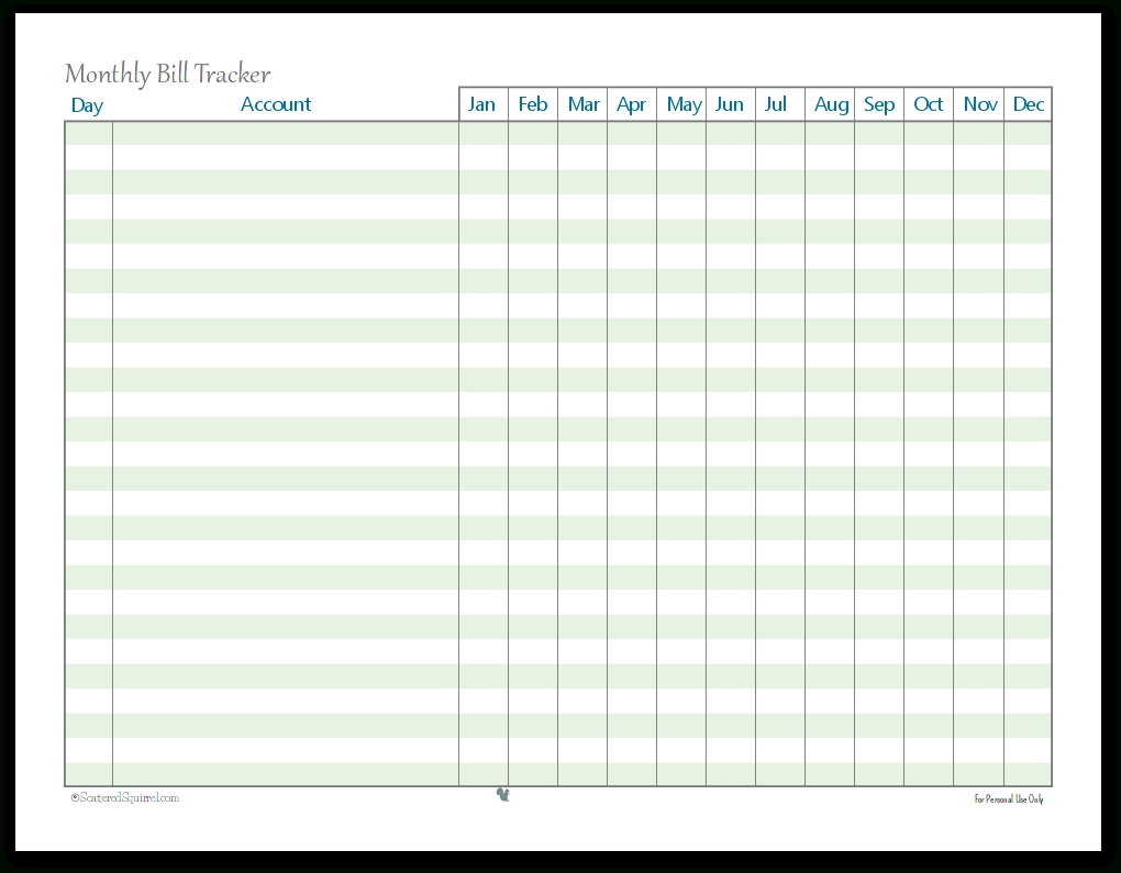 Printable Monthly Bill Tracker Template