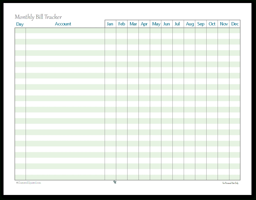 Free Printable Monthly Bill Tracker Template Calendar Design
