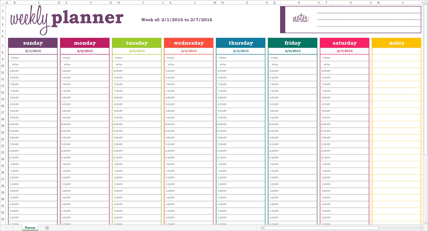 Basic Weekly Planner - Excel Template - Savvy Spreadsheets  30 Day Calendar Template Excel