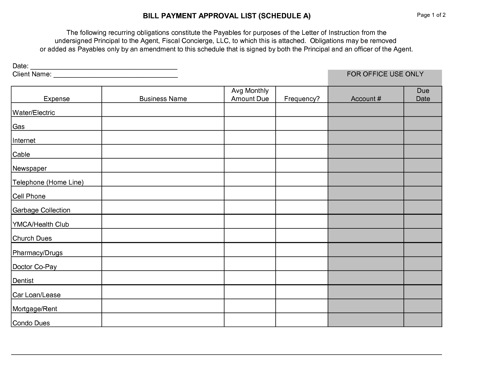 Bill List Template - Yeniscale.co  Free Printable Monthly Bill Payment Calendar