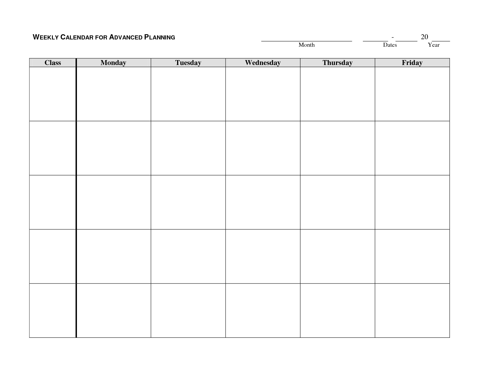 Monday To Friday Blank Calendar Template - Template Calendar Design