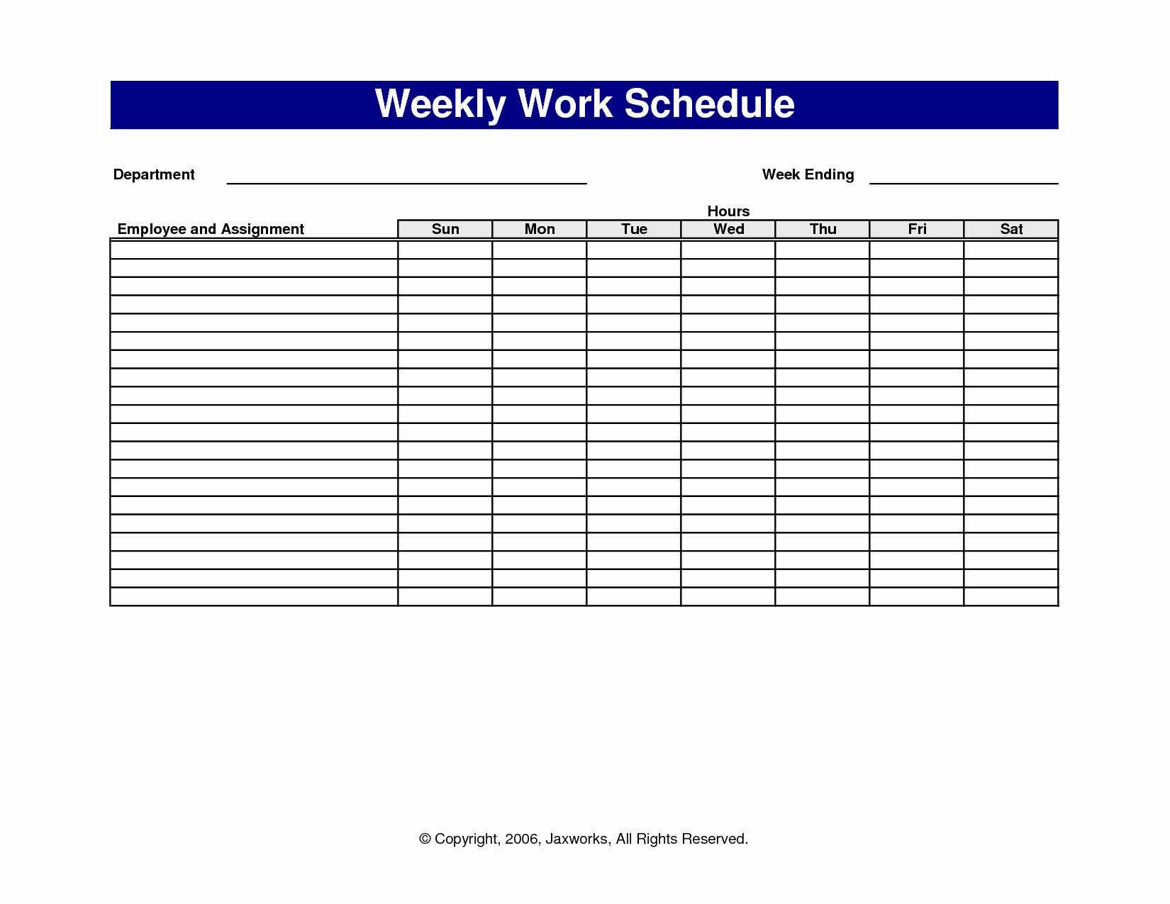 printable blank weekly work schedule template