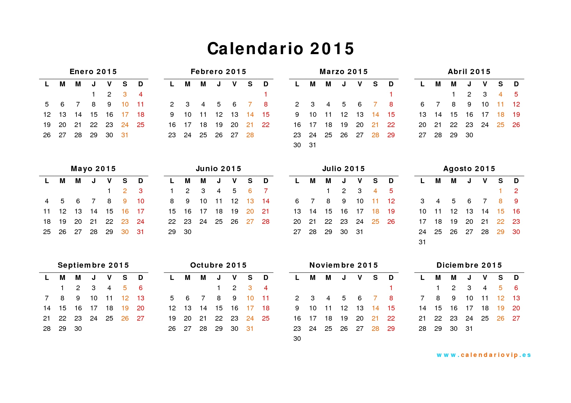 Calendarios 2015 Para Imprimir - Yeniscale.co  Calendario 2015 Para Imprimir Pdf