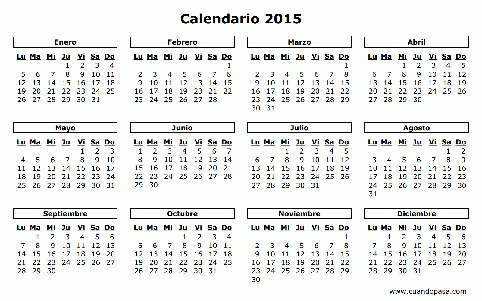 Calendarios 2015 Para Imprimir - Yeniscale.co  Calendario 2015 Para Imprimir Pdf