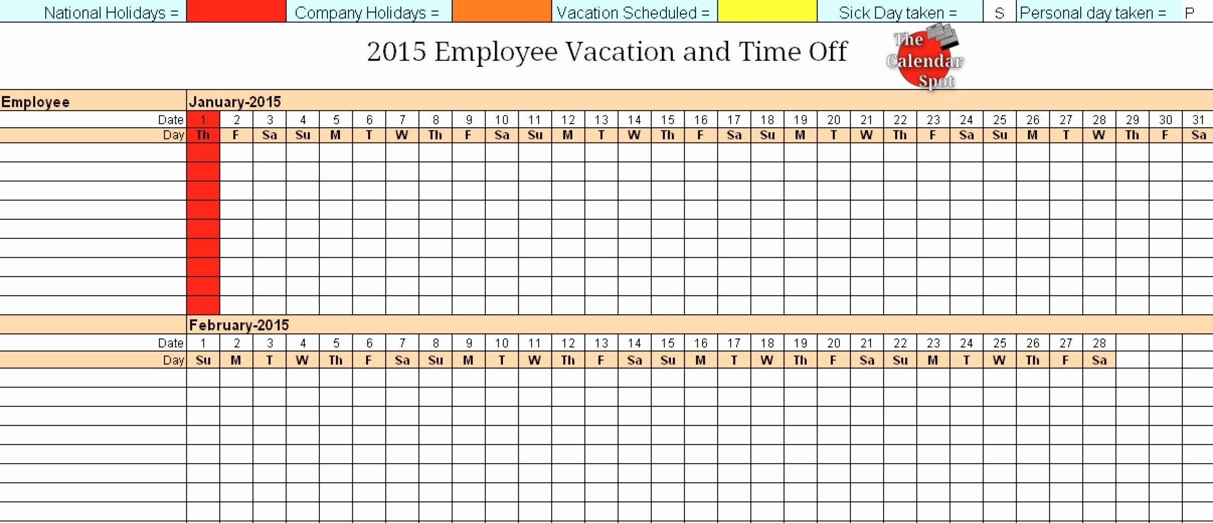 Employee Vacation Schedule Template - Yeniscale.co  Downloadable Employee Vacation Calendar 2015