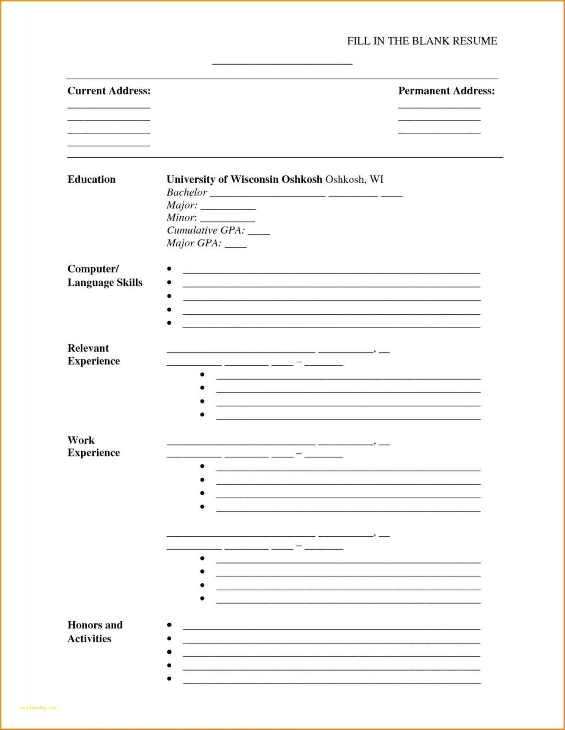 Fill In The Blank Resume Or Fill In The Blank Bio Template  Fill In The Blank Template