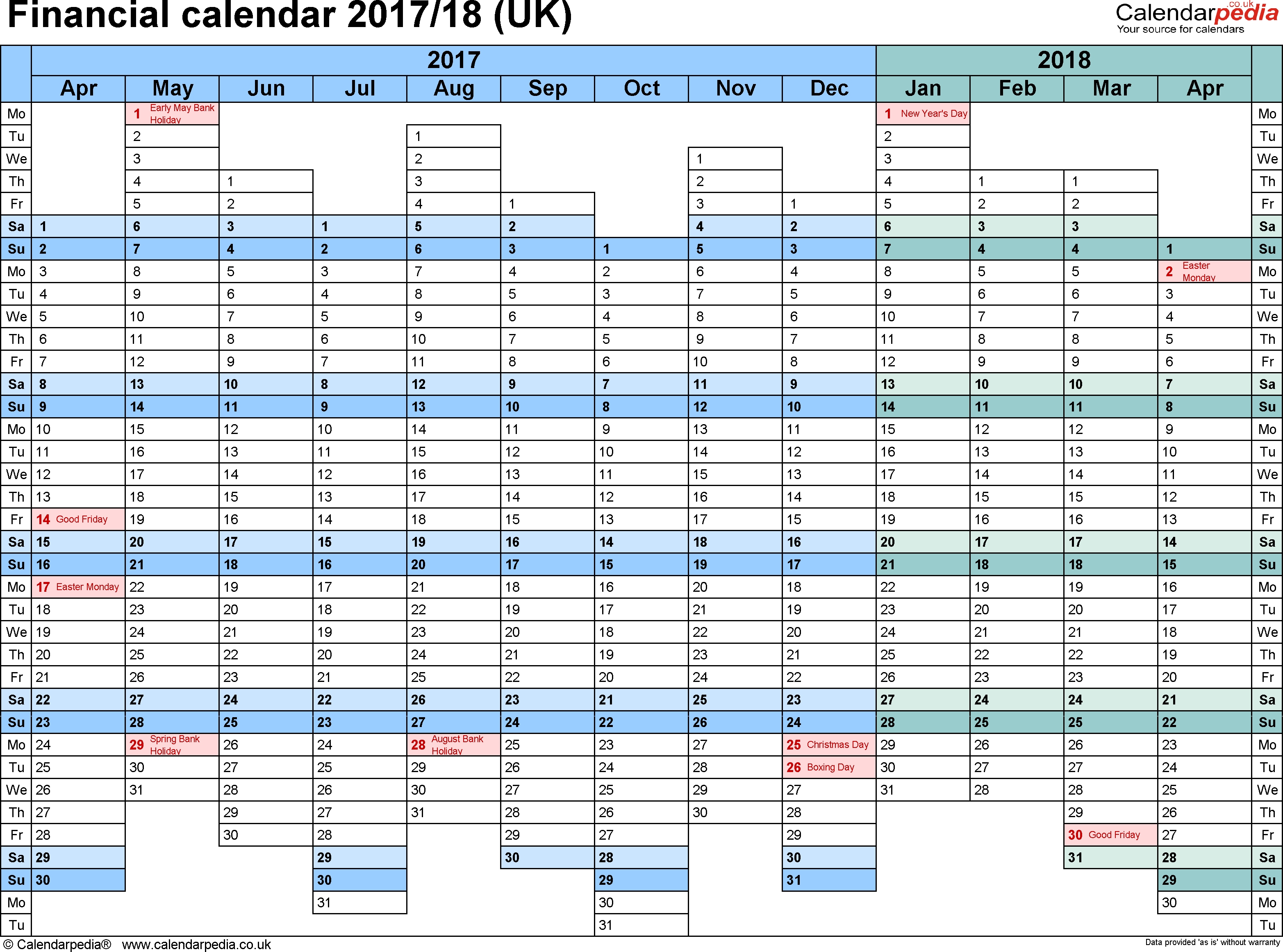 Financial Calendars 2017/18 (Uk) In Pdf Format  Network Rail Calendar Week Numbers