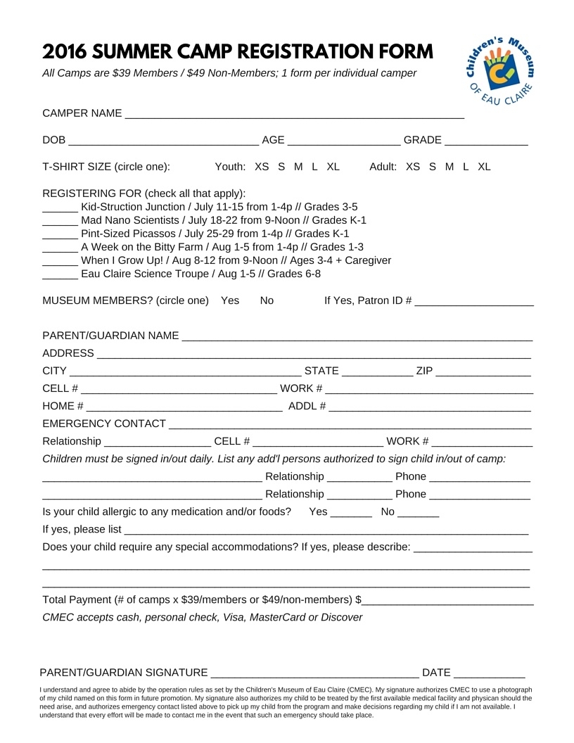 Form: Free Summer Camp Registration Form. Summer Camp Registration Form  Free Download Blank Summer Camp Application