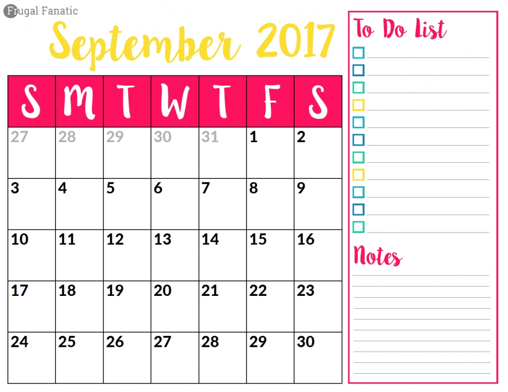 Free Blank September 2017 Calendar - Frugal Fanatic  Calendar For Month Of September