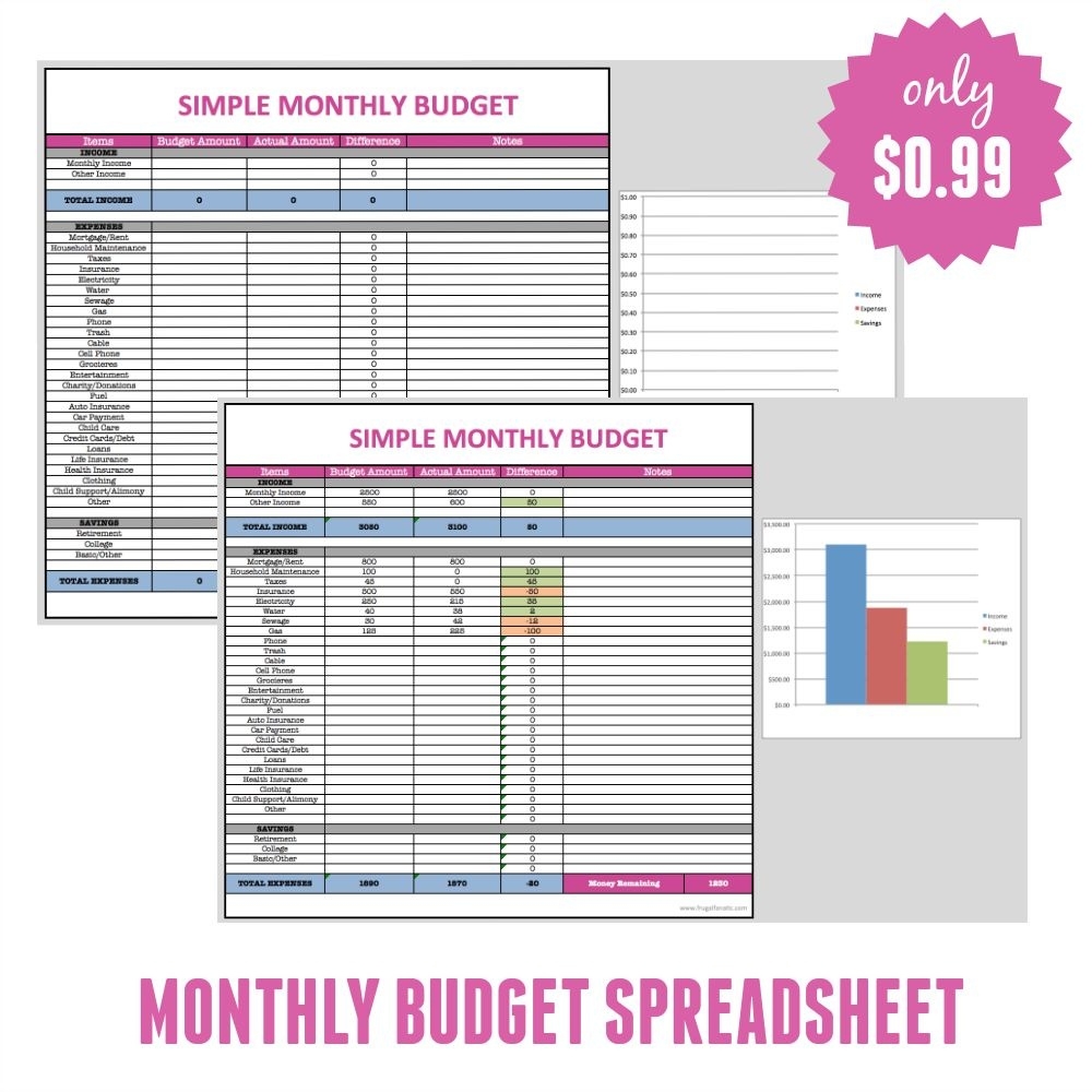 Free Monthly Budget Template - Frugal Fanatic  Custom Worksheet Monthly Bill Payment