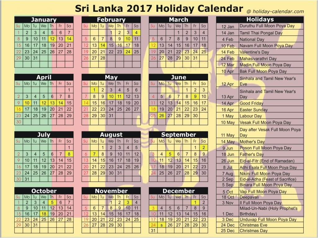 Free Printable Calendar 2018: 2018 Calendar Sri Lanka With Holidays List  List Ofhoidays In Sri Lanka