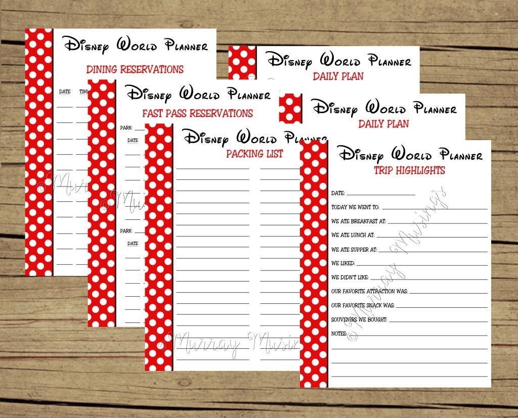 Disney World Printable Planning Sheets Template Calendar Design