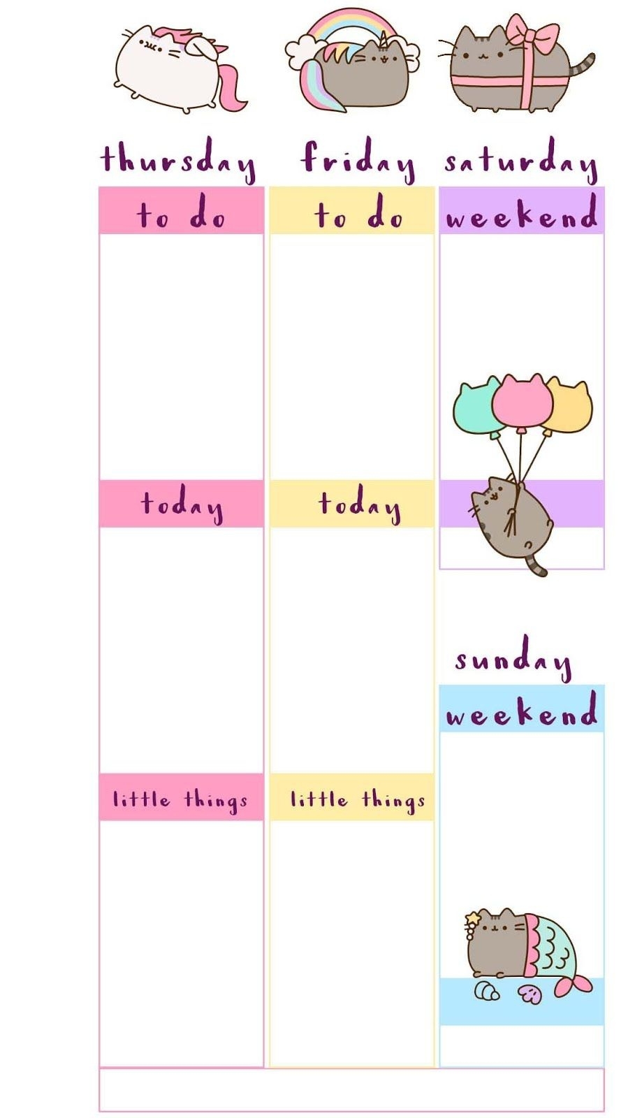 Free Printable Pusheen Inspired Planner Inserts. Week On 2 Pages {A5  Sanrio A6 Monthly Planner Print