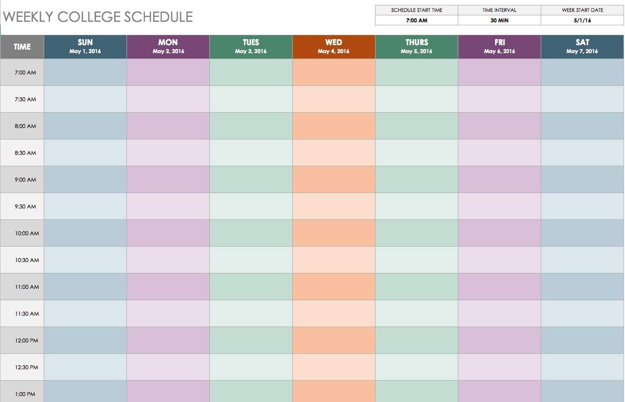 Free Weekly Schedule Templates For Excel - Smartsheet  Free Template For Weekly Schedule