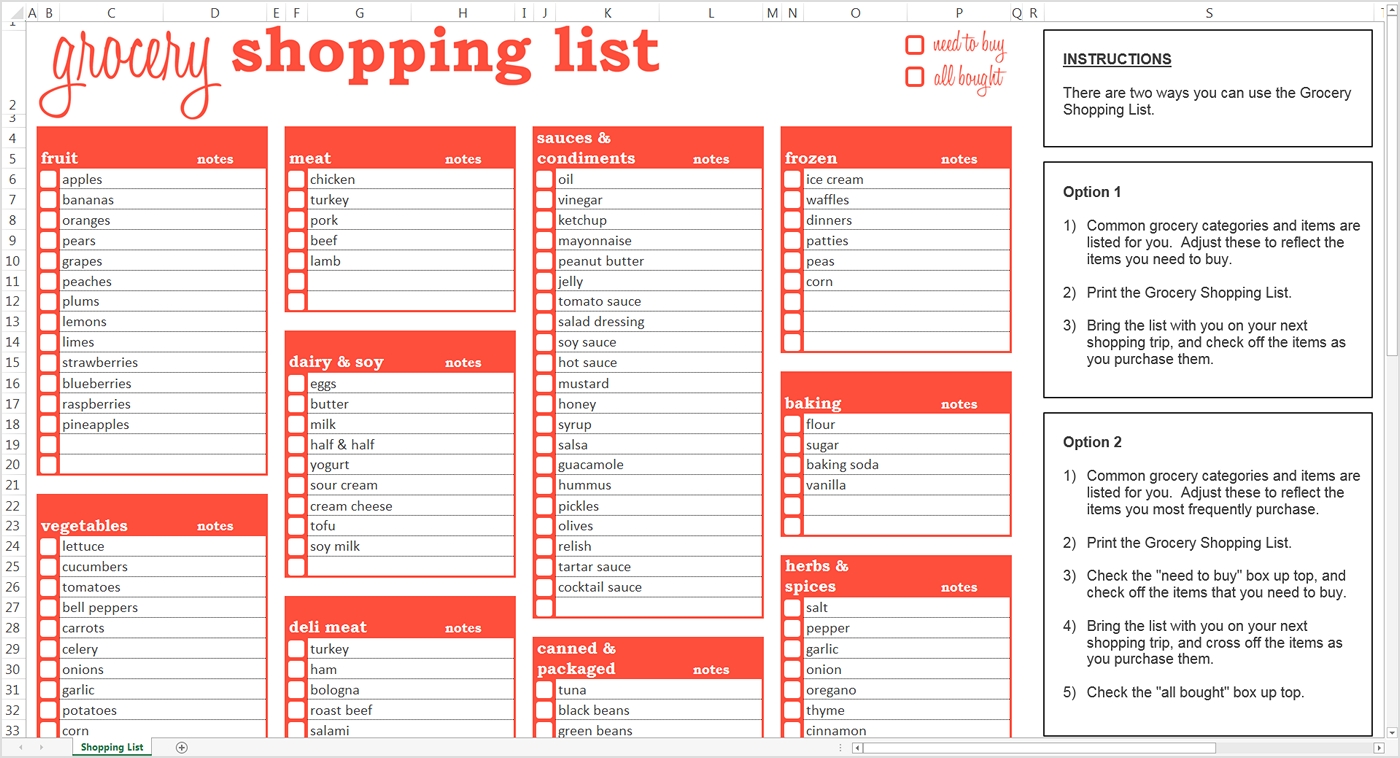 Grocery Shopping Checklist - Yeniscale.co  Blank Shopping List Template A4 Editable