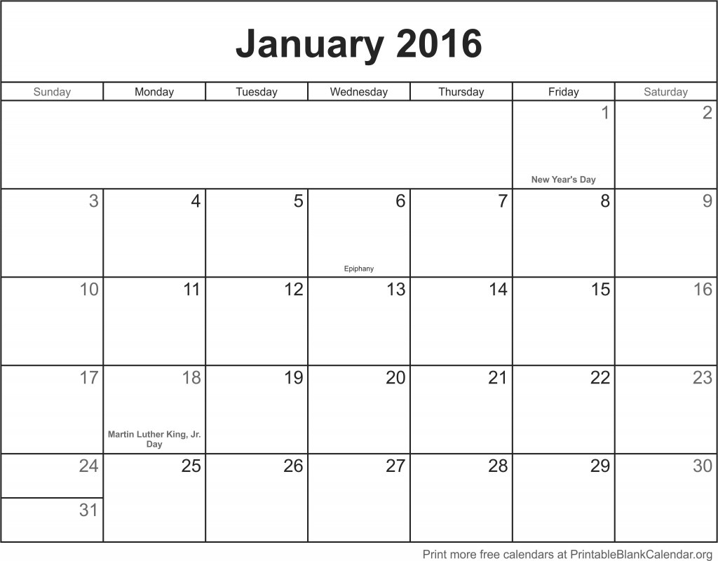January 2016 Printable Blank Calendar - Printable Blank Calendar  Free Blank Calendar Templates To Print