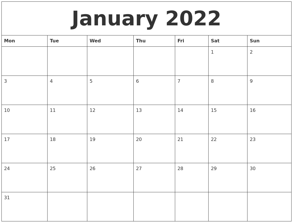 January 2022 Month Calendar Template  12 Month Birthday Calendar Template