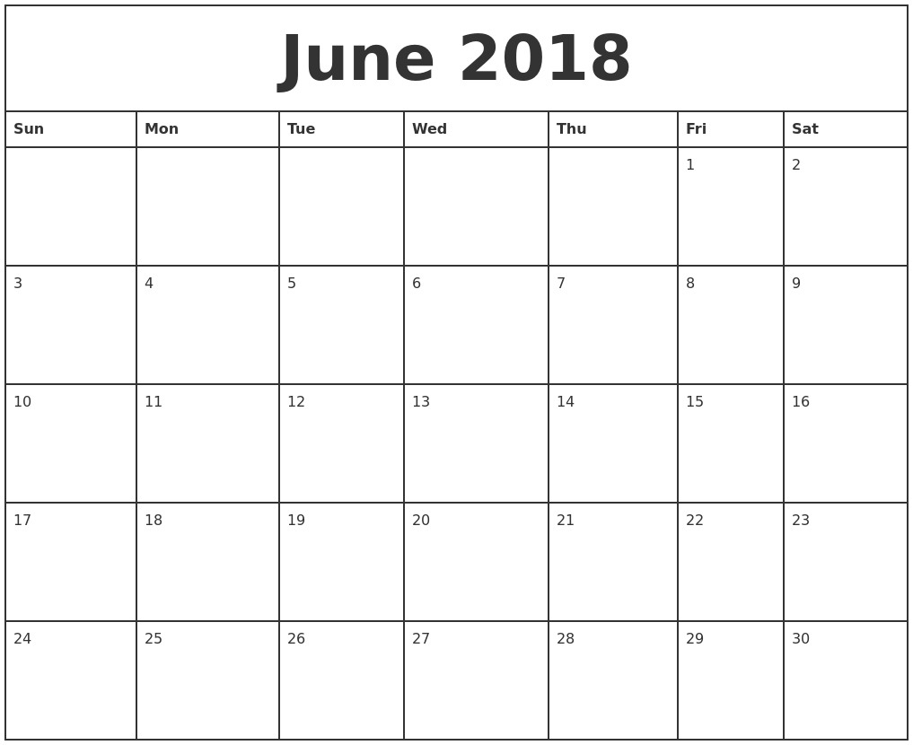June 2018 Printable Monthly Calendar  June And July Calendar Printable