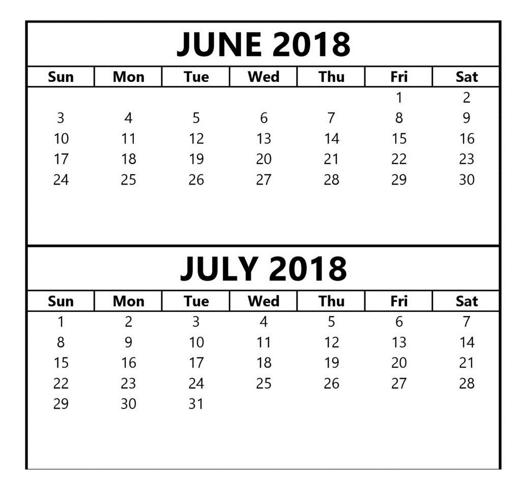 June July 2018 Calendar Printable Template – Business Calendar Templates  June And July Calendar Printable