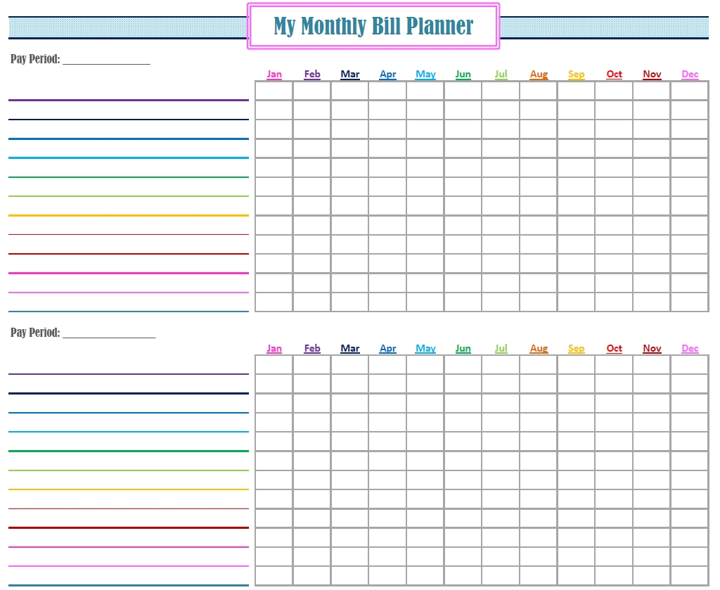 Free Printable Monthly Bill Tracker Template Calendar Design