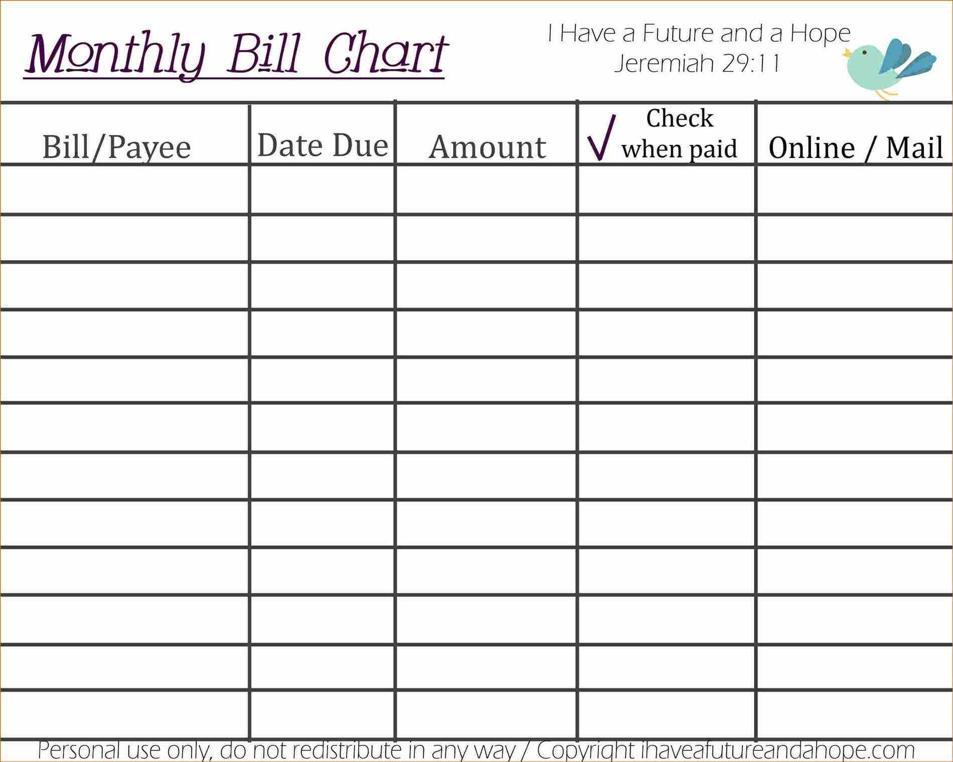 Monthly Bill Organizer Template - Yeniscale.co  Free Printable Monthly Bill Tracker