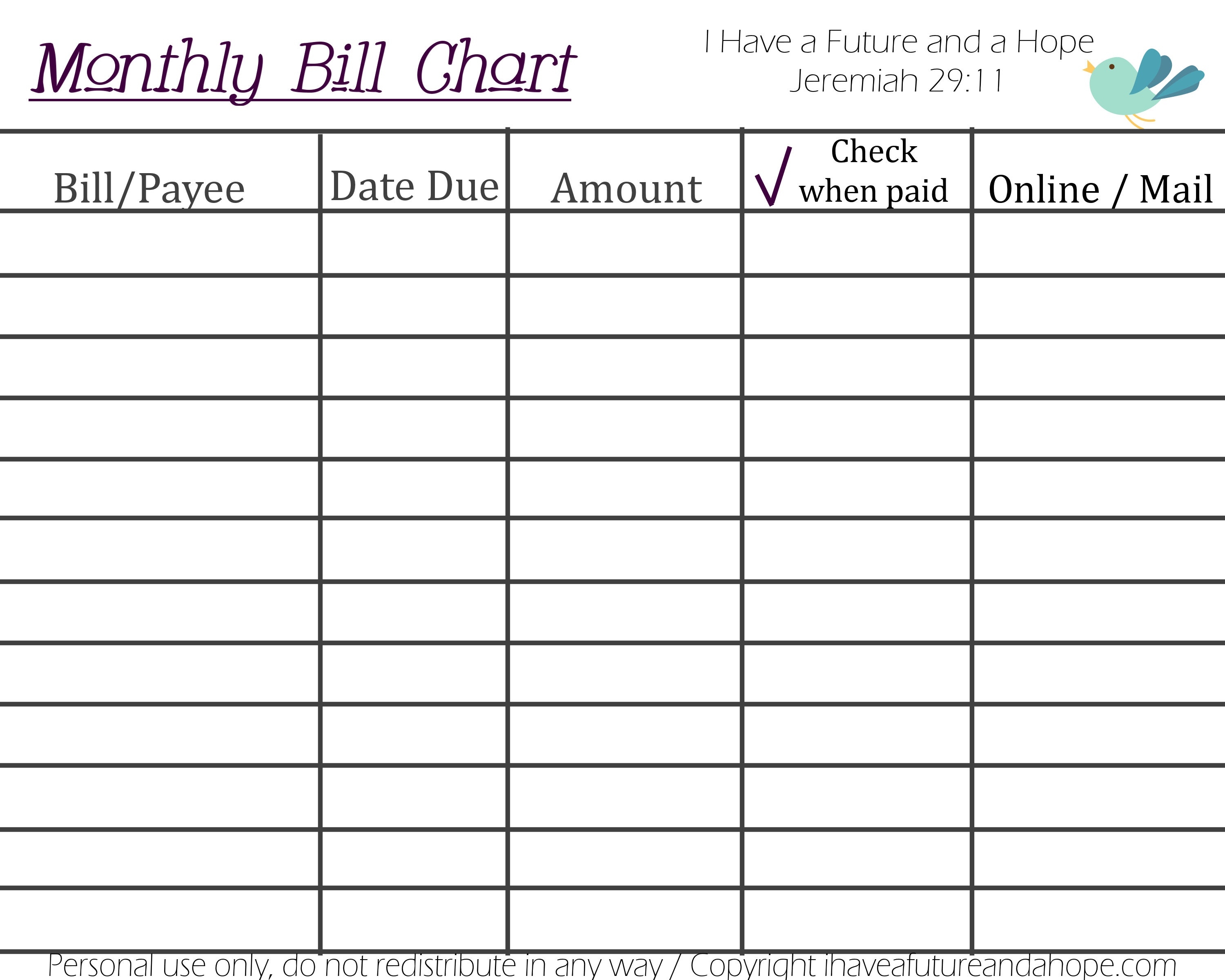Monthly Bill Schedule Template - Yeniscale.co  Free Printable Monthly Household Bills Due Form