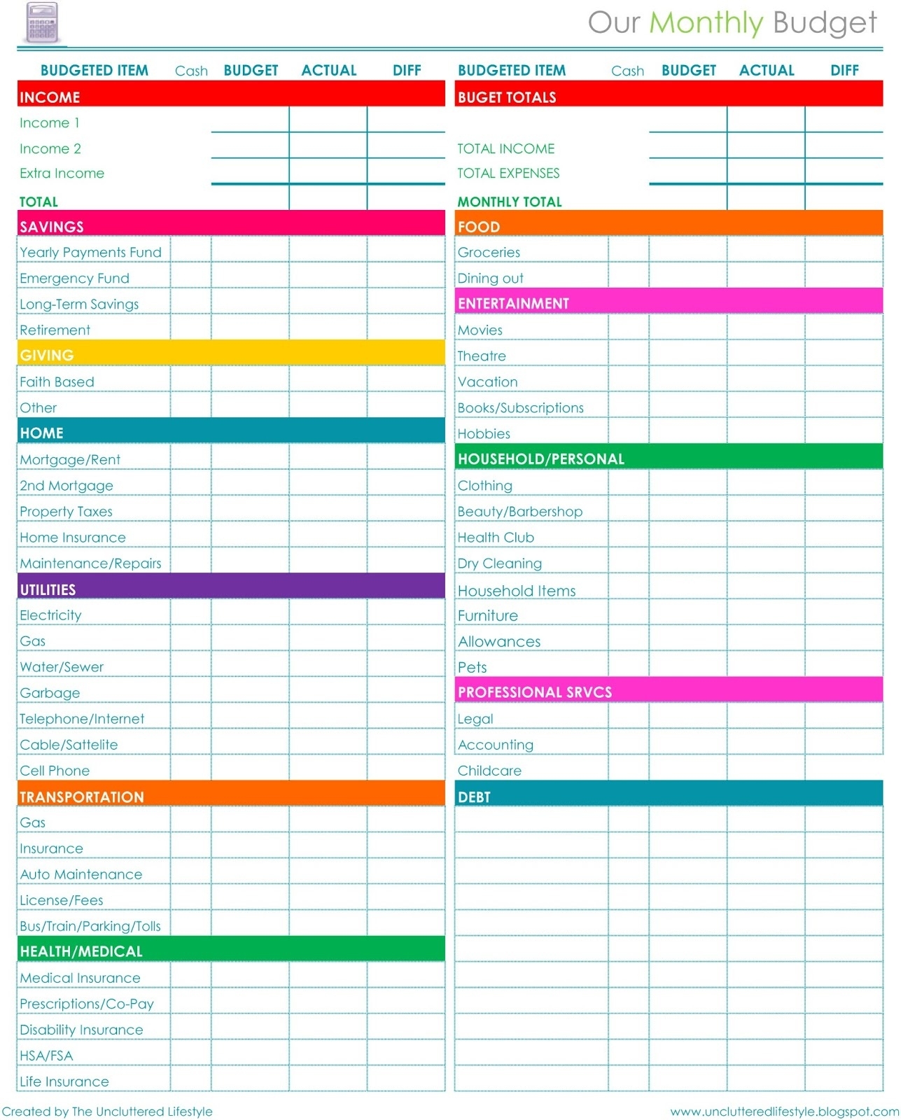 Monthly Budget Forms Printable - Yeniscale.co  Free Printable Monthly Household Bills Due Form