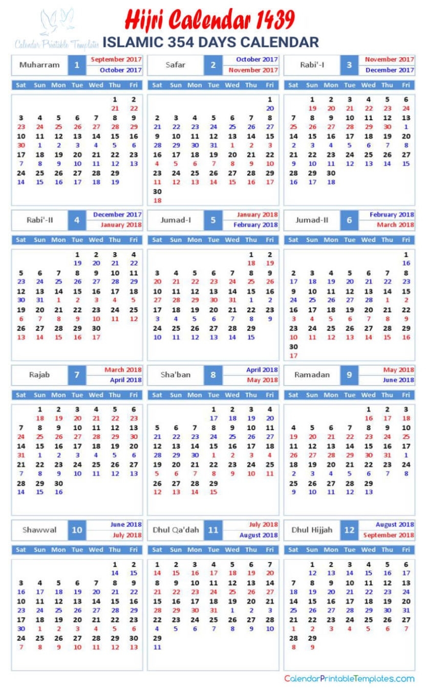 Muslim Islamic Calendar 2018 Hijri 1439 Fancy Usa | Nasionalis  Islamic Calendar For The Philippines