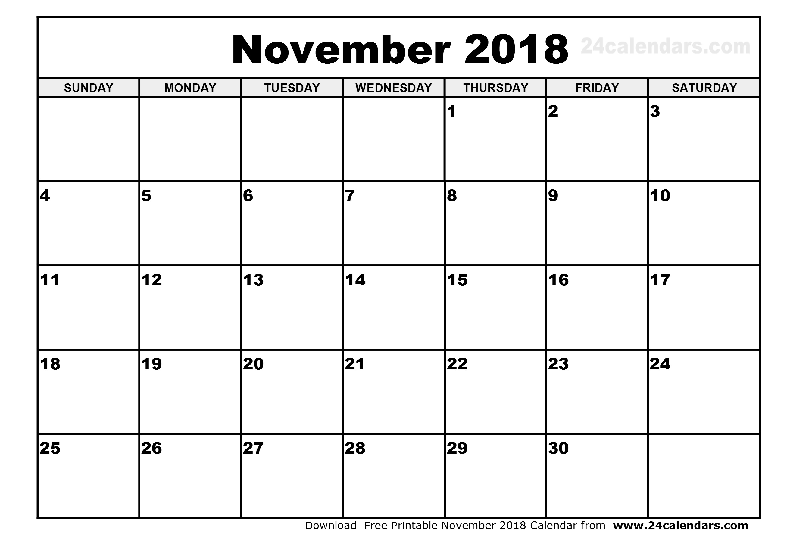 November 2018 Printable Calendar | Monthly Calendar Template  Print Calendar Month Of September