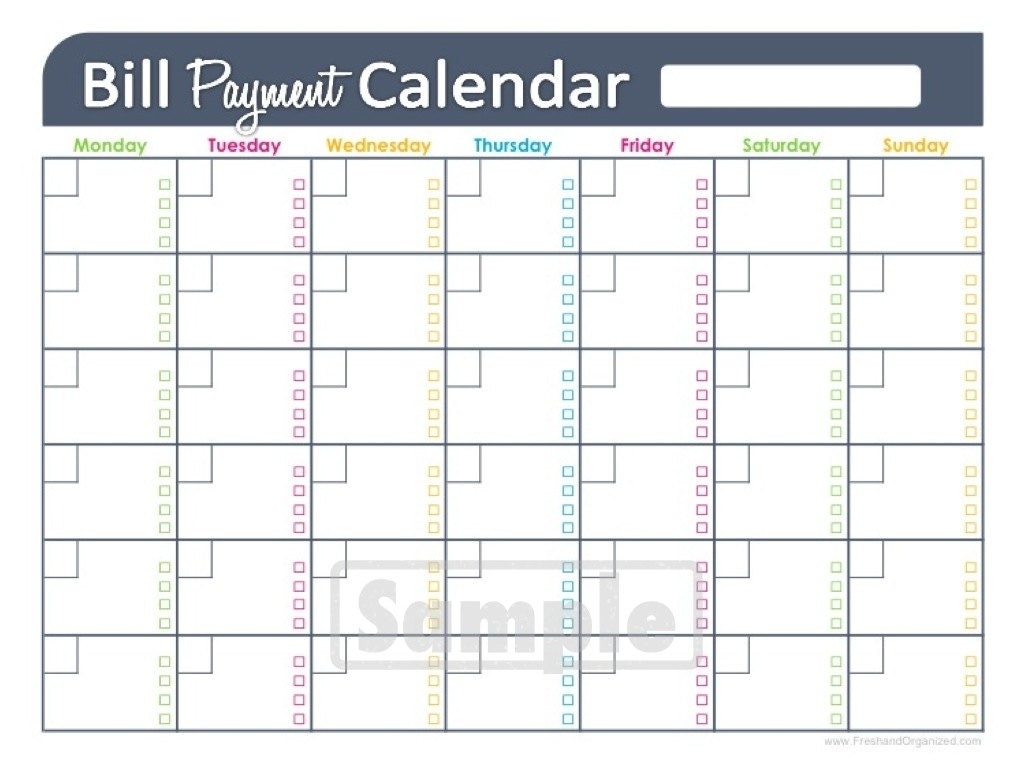 Printable Bill Organizer Spreadsheet - Yeniscale.co  Free Printable Monthly Bill Payment Calendar