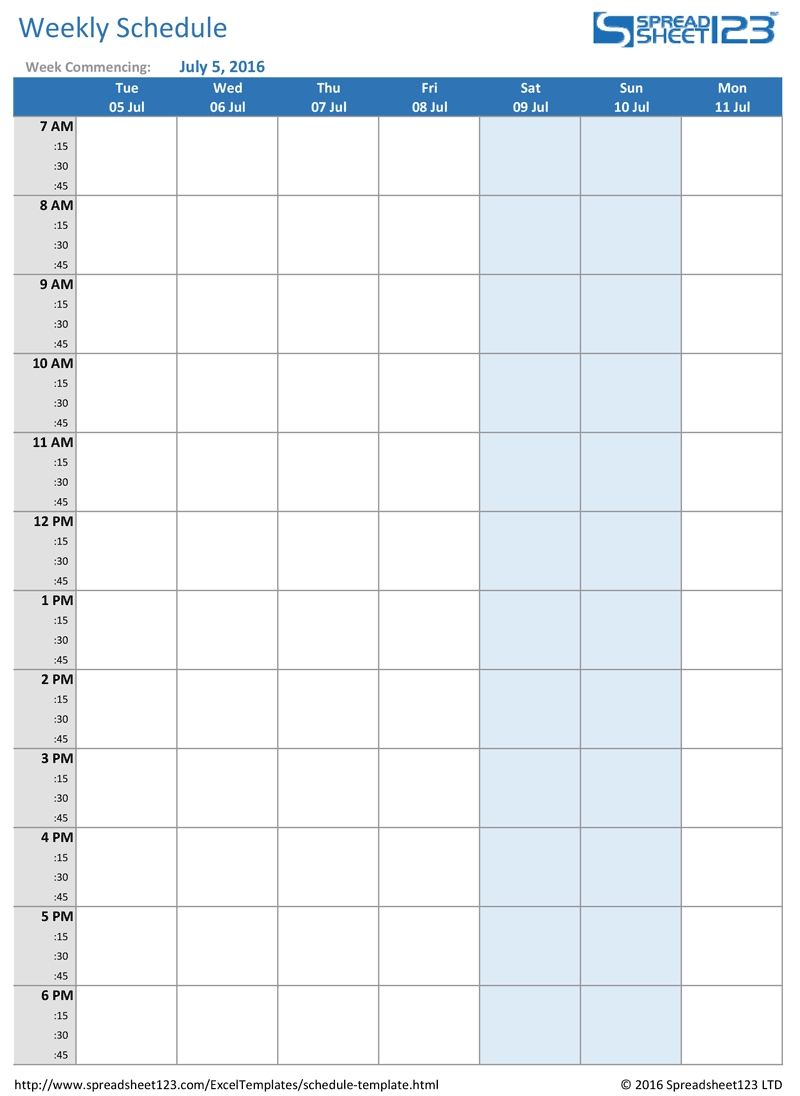 Weekly Calendar With Time Slots Printable Template Calendar Design