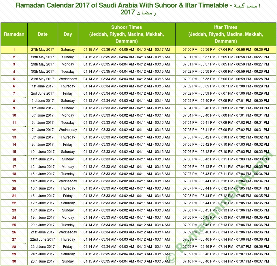 Ramadan Calendar 2017 Saudi Arabia | Nabeel Ahamad | Pinterest  Ramadan Calendar Of Saudi Areabia
