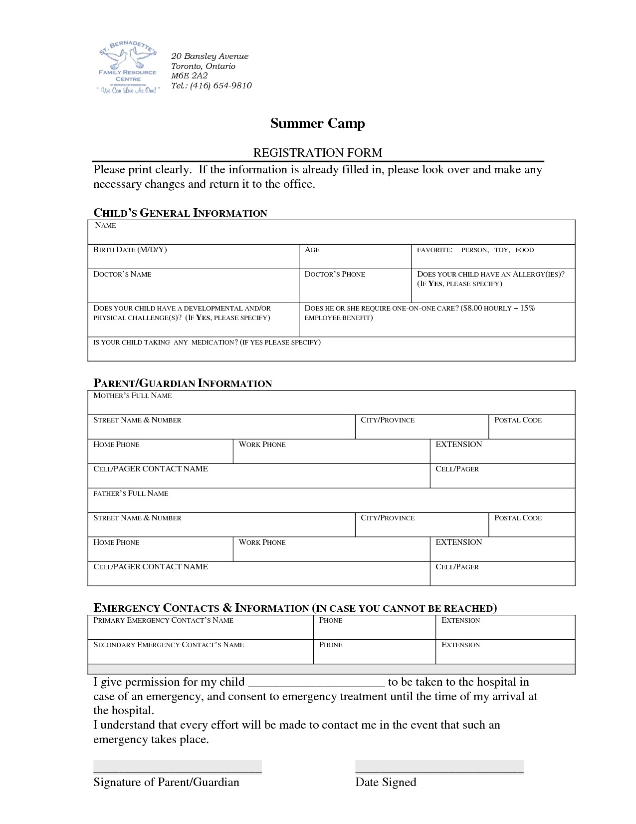 Registration Form Template Word | 4Gwifi  Free Download Blank Summer Camp Application