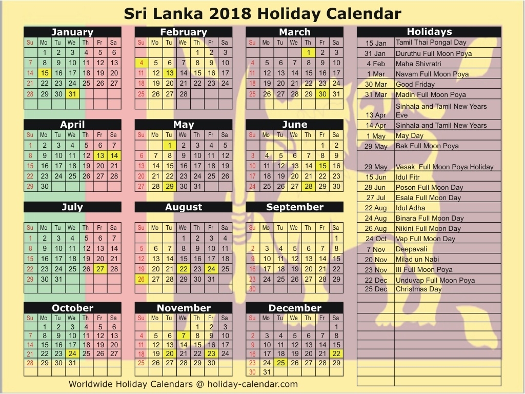 Sri Lanka 2018 / 2019 Holiday Calendar  List Ofhoidays In Sri Lanka