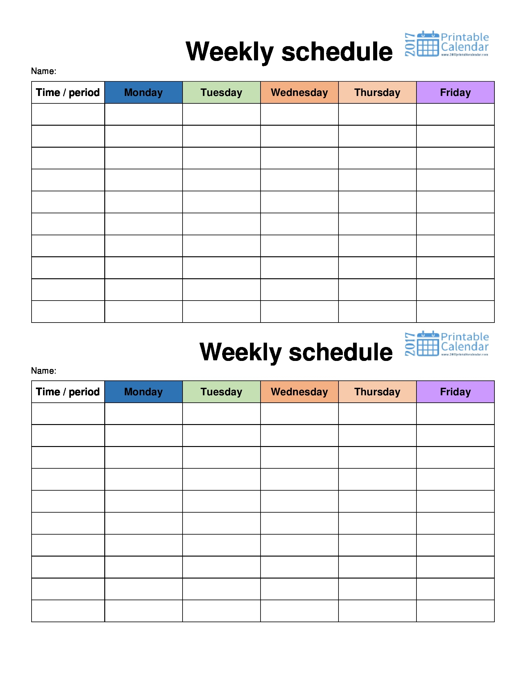 Template For A Weekly Schedule - Shefftunes.tk  Monday Though Friday Timed Schedule