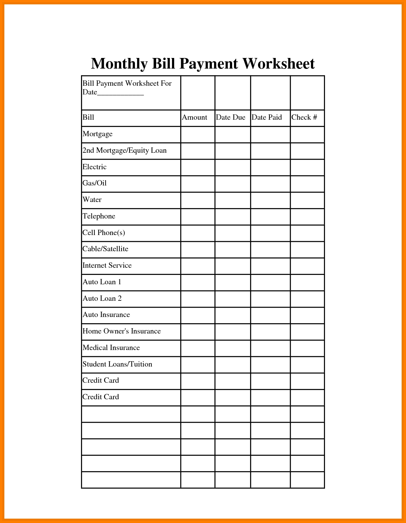 Template For Monthly Bills - Yeniscale.co  Numbers Template For Paying Bills