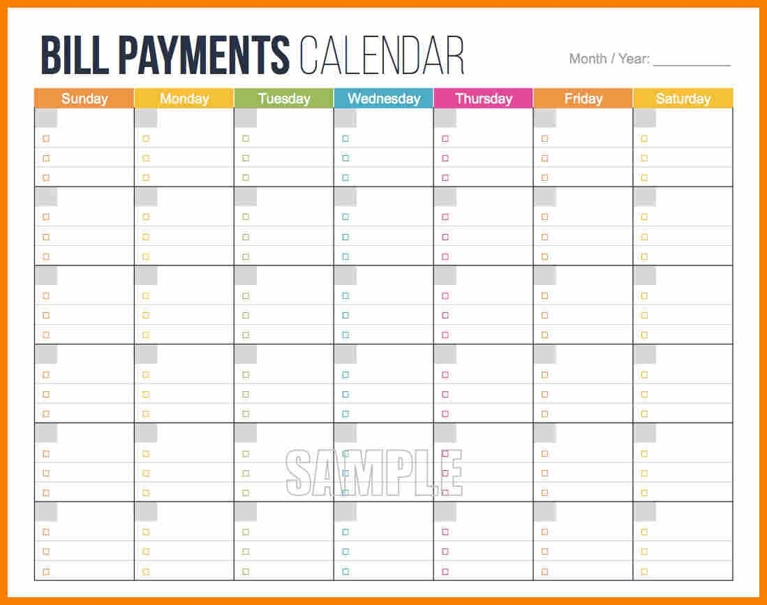 Template For Paying Monthly Bills - Yeniscale.co  Calendar To Print For Bills
