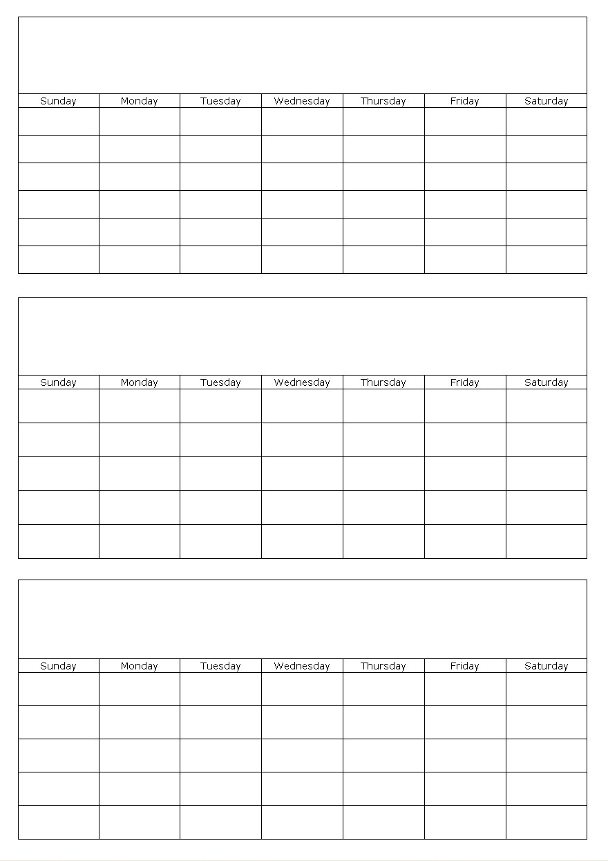 Three Months Blank Calendar Template Page  Free Printable Three Month Calendar