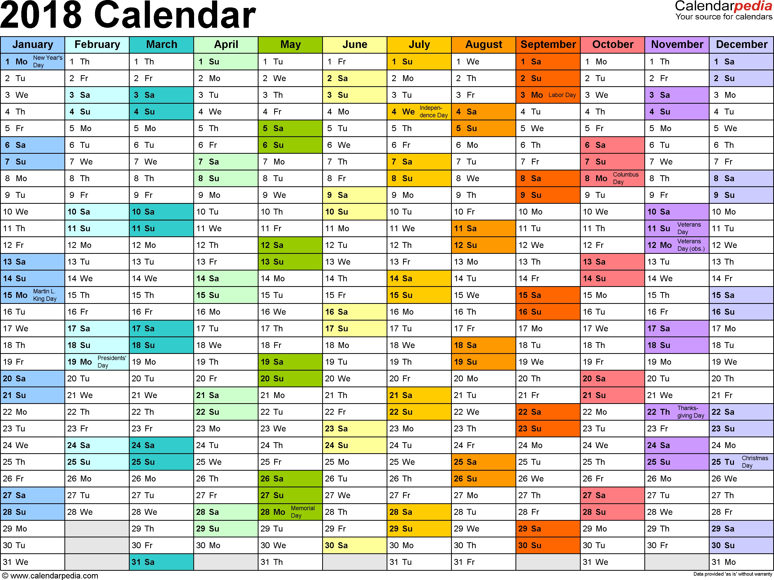 Vacation Calendar Template 2018 - Yeniscale.co  Year At A Glance Calendar - Vacation Schedule For Staff