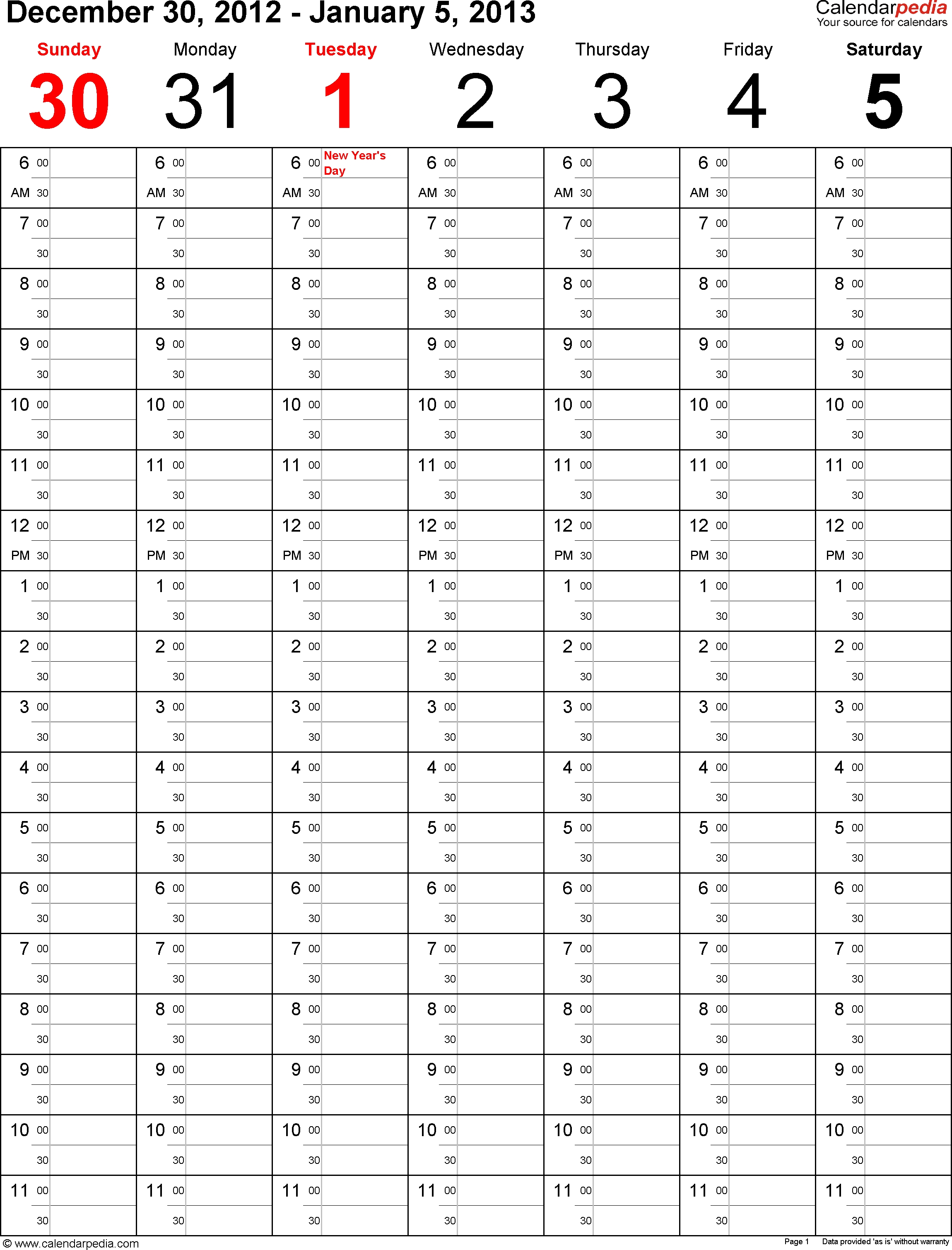 Weekly Calendar 2013 For Word - 4 Free Printable Templates  Free Printable 7 Day 15 Minute Appointment Calendar Sheets