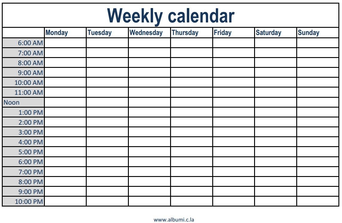 Weekly Calendar Template With Time Slots - Yeniscale.co  Printable Weekly Planner With Times