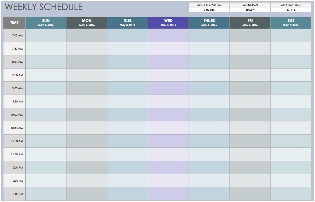 Weekly Schedule Calendar Free Printable Weekly Schedule Template  30 Day Calendar Template Excel