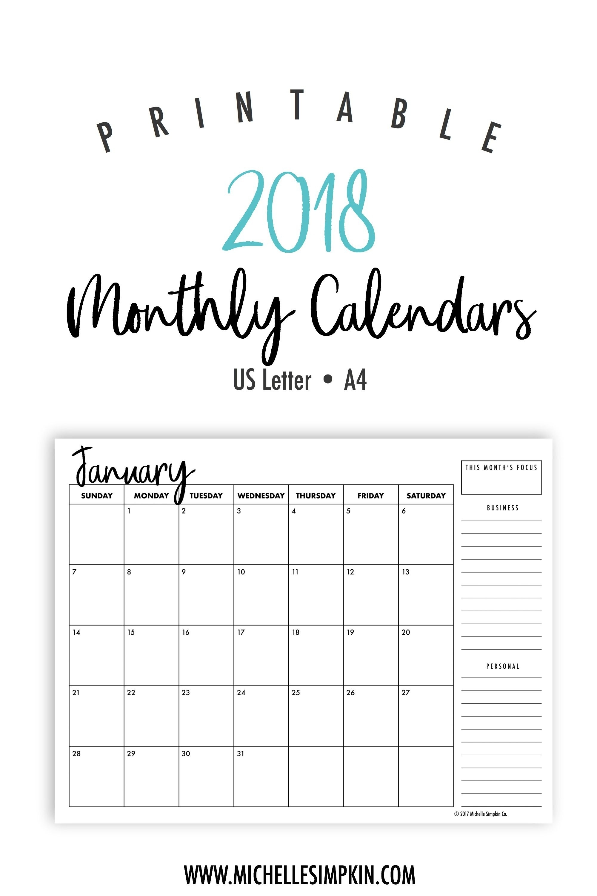 5 Day Monthly Calendar 2018 | Monthly Calendar - Part 36  5 Day Monthly Calendar Printable