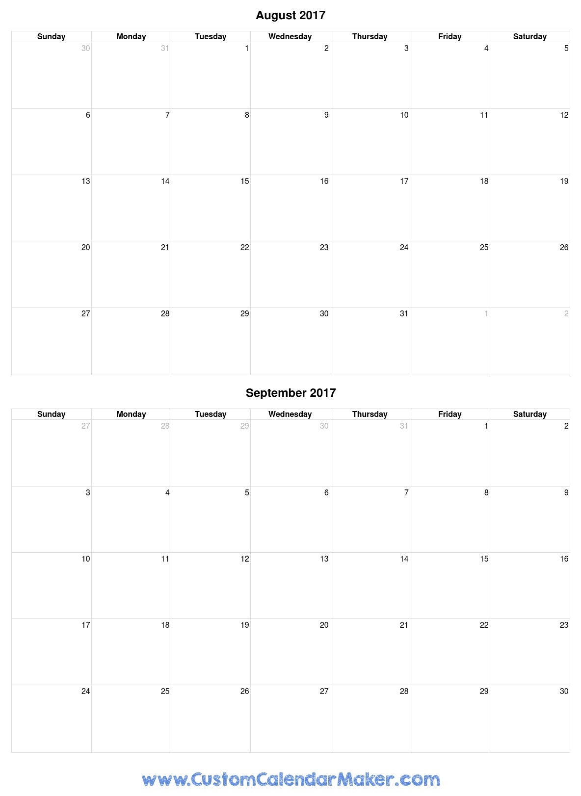 August And September 2017 Free Printable Calendar  August And Septembercalendar Free Printables