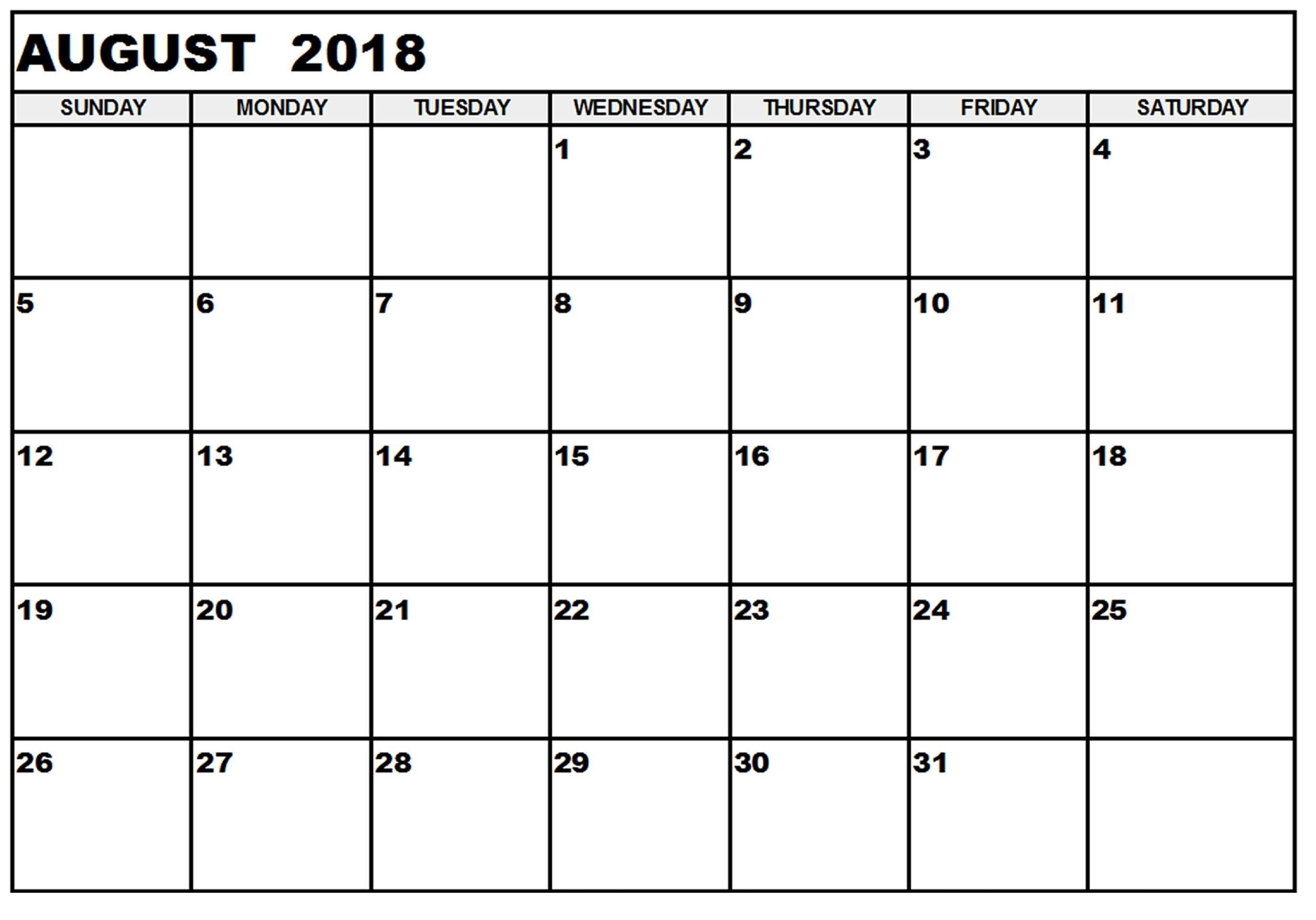 August Month Calendar 2018  August Printable Calendar By Month