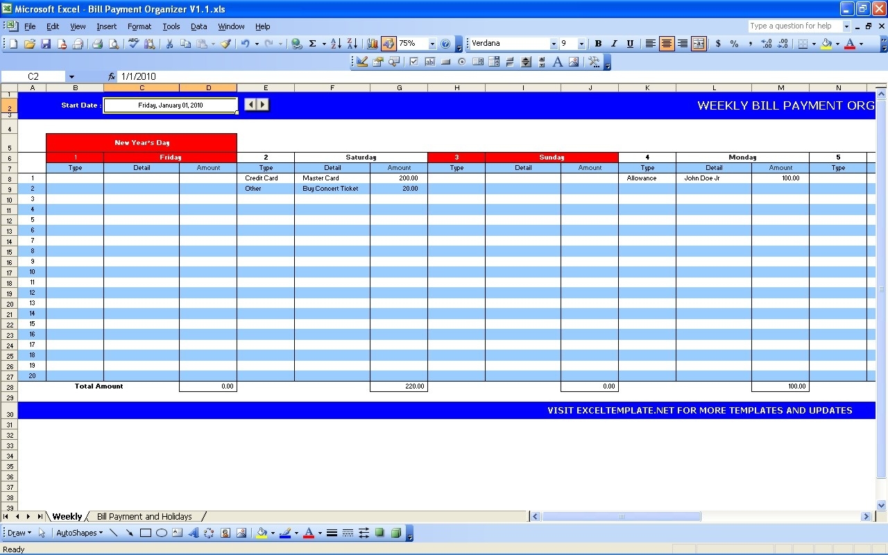 Bill Payment Calendar | Excel Templates  Calendar With Bill Due Dates